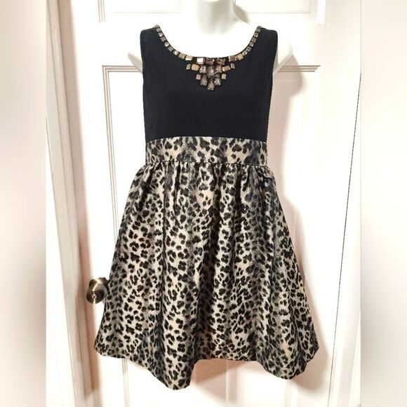 Laura Petites Dress Leopard Print Embellished Empire Waist Women’s Size 12P - Picture 2 of 12